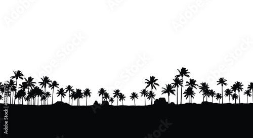 Silhouetted tropical palm trees against a bright expansive white sky
