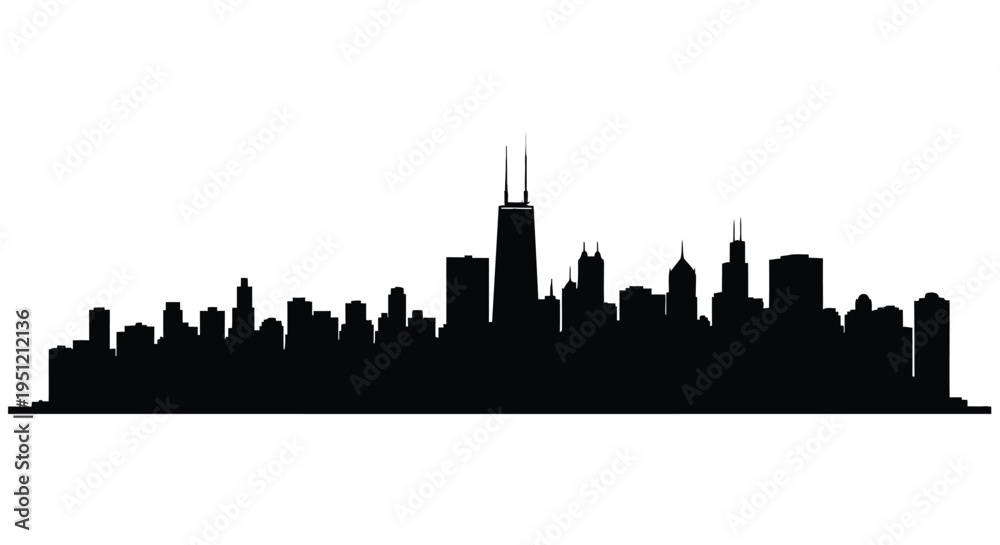Obraz premium Black silhouette of a city skyline against a plain white background