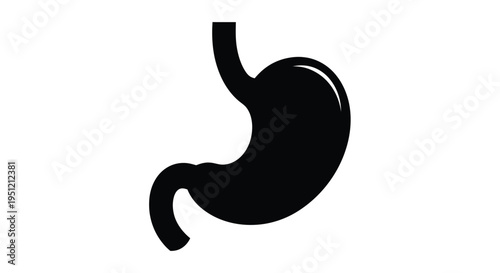Simple black silhouette illustration of a human stomach organ