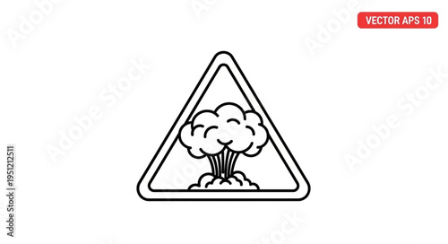 Explosion warning sign simple line art icon.
