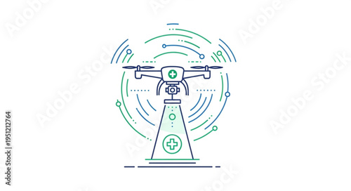 Medical Drone Delivering Medicine With Technology Network.