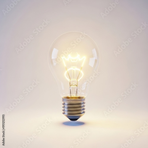 Glowing light bulb with silver base illuminated clear glass