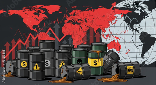 Oil Barrels Depicting Global Economic Crisis and Market Volatility.