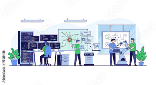 Team of engineers working on advanced robotics technology.