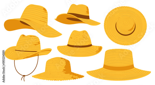 Collection of Straw Sun Hats for Summer Protection and Fashion