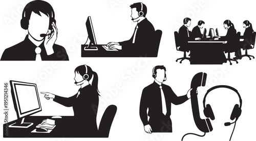 Business people working in office with computers and headsets