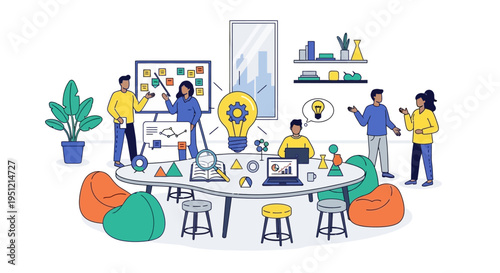 Team Collaboration and Brainstorming Session in Modern Office.