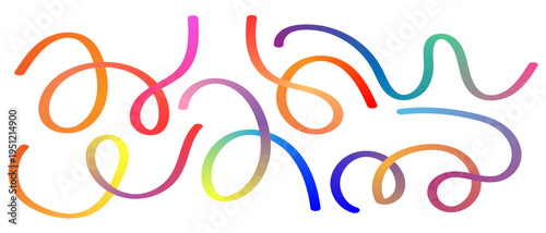 Foto Abstract Colorful Gradient Fluid Line Shapes Set, Vibrant 3D Ribbons on White Ba