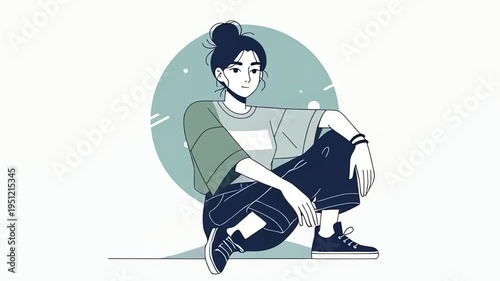 Expressive Woman Illustration - Capturing Freedom and Relaxation in Vector Art.