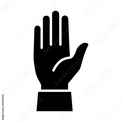 Black open hand palm silhouette icon showing stop or greeting gesture