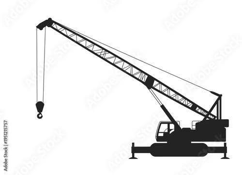 Heavy-duty crane lifting construction materials at a building site isolated on white background, Vector, illustration