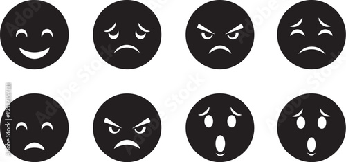 Emotions and feelings represented by various facial expressions icons