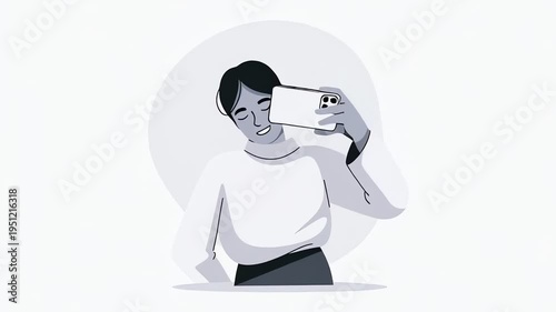 Person Taking Selfie with Smartphone - Modern Lifestyle Illustration.