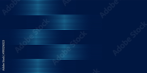 Dark blue abstract background with flowing horizontal neon lines and smooth wave motion, creating a futuristic and high tech visual for digital and corporate design.