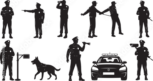 Police Officers in Various Poses with Vehicle and Dog