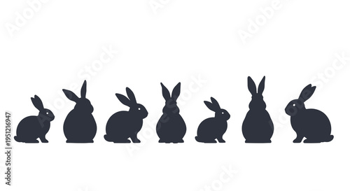 Rabbit Silhouettes on White Background - Collection of Bunny Shapes for Easter, Springtime, Animal Themes Projects, Baby Products, Illustrations, Graphic Design, Farm Animal Representations, Minimalis