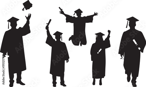 Graduation Celebration Silhouette of Students in Academic Gowns and Caps
