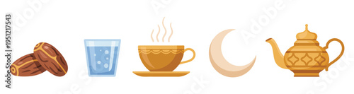 Traditional Iftar food icons for Ramadan, versatile vector set featuring popular Iftar meals and drinks, ideal for Ramadan promotions