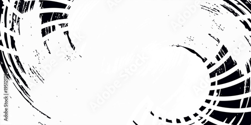 Abstract spiral tire tread pattern in black and white, forming a dynamic vortex effect.
