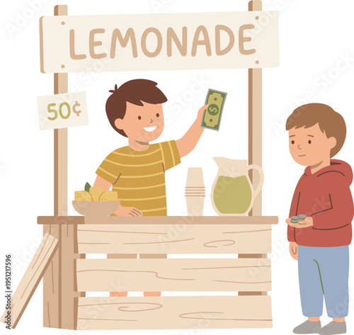 Lemonade Stand Business for Young Boys Selling Refreshing Drinks on a Summer Day