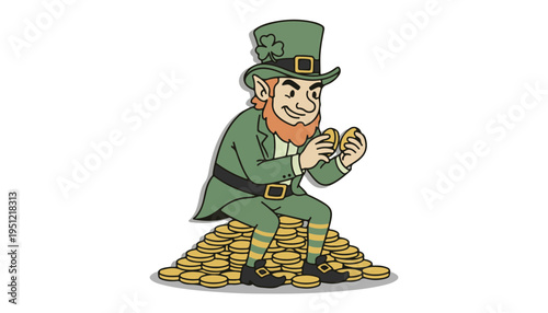 Leprechaun Counting Gold Coins for Financial Growth Concept and Saint Patrick's Day Wealth Promotion