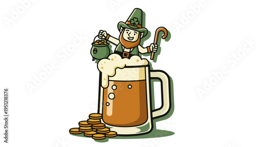 Leprechaun Popping Out of Giant Beer Mug for Brewery Promotion and Saint Patrick's Day Festival