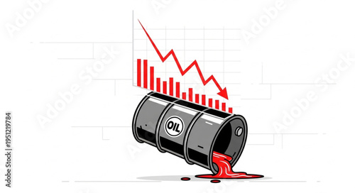 Oil Price Decline - Barrel Leaking with Downward Graph.