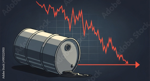 Oil Price Decline - Barrel with Falling Chart Illustration.
