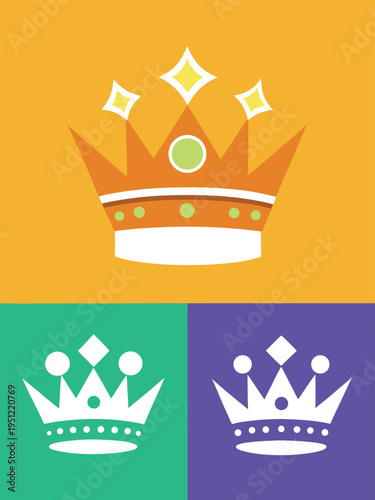 Crown symbol icon set with royal crest and jewels