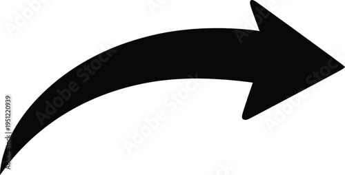 Minimalist black curved arrow symbol pointing right on white background
