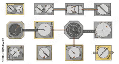 Intricate Network of Gauges and Dials Displaying Complex Measurements.
