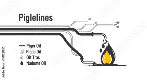 Piglelines illustration depicting oil pipelines and their environmental impact.