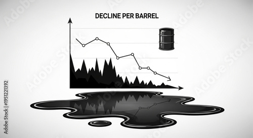 Oil Price Decline - Graph, Spill, and Barrel Illustration.