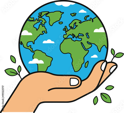 A hand gently cradling a globe with emerging greenery symbolizing environmental care. Earth Day 2026 Earth Day 2027 Earth Day