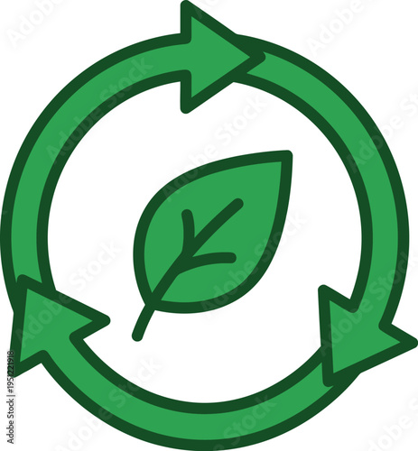 Circular flow of sustainability highlighted by a green leaf in the center of arrows Earth Day 2026 Earth Day 2027 Earth Day
