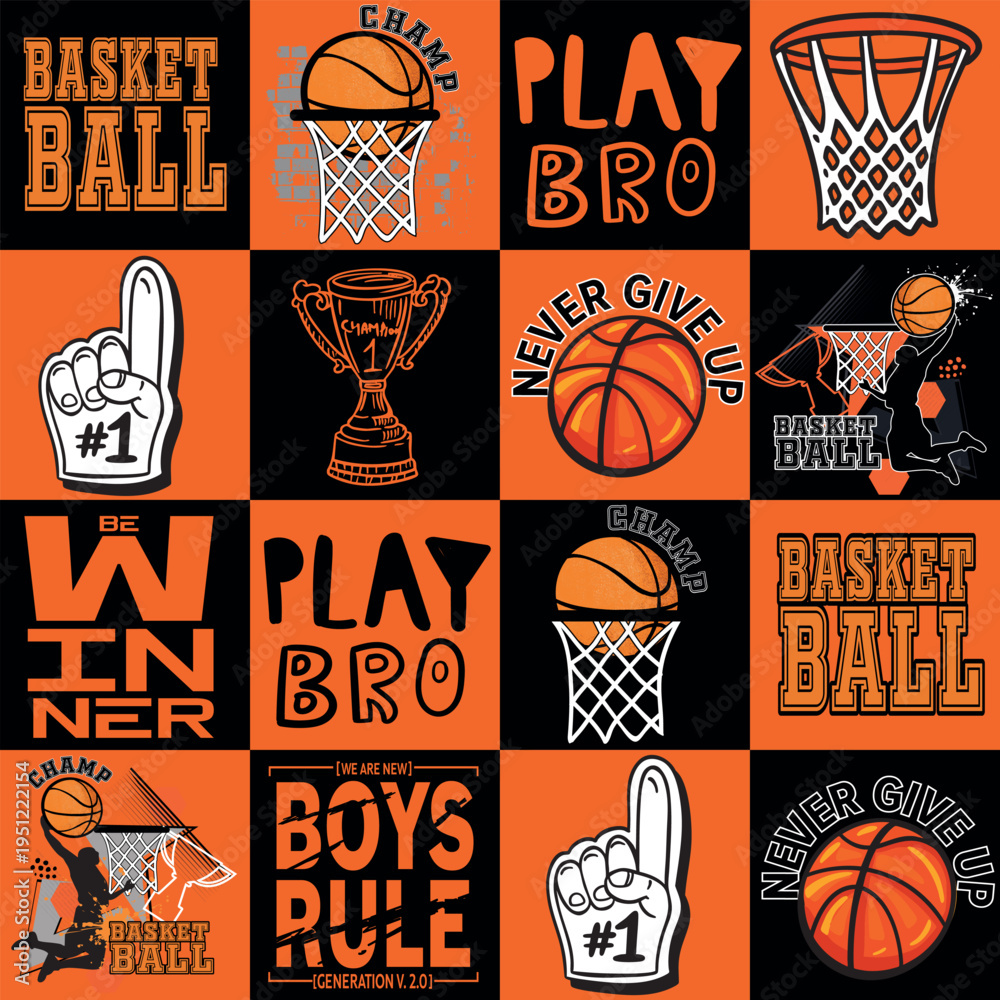 Obraz premium Abstract seamless grunge sport pattern pattern for textile. basketball modern background . Extreme boys wallpaper