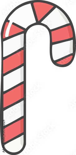  Minimal line icon of a candy cane sweet, dessert snack icon, thin outline