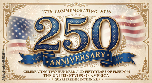 America 250 vintage certificate illustration patriotic design