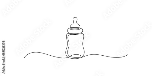 Continuous line drawing of a baby feeding bottle on a white background minimalist style