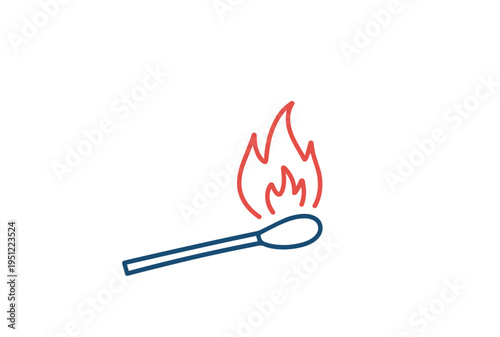 Simple graphic illustration of a blue matchstick with a vibrant red flame burning brightly