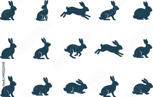 Rabbit silhouettes collection sitting running jumping animal icons