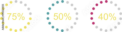 Set of circular progress bar icons with percentage indicators modern flat design elements for UI and UX isolated on white Background