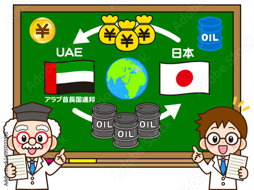 	貿易の授業をする博士と助手のイラスト素材