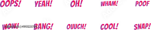 Comic sound words oops wow bang snap pop graphic text