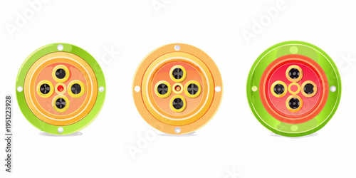 Three colorful slot machine reels with golden symbols displayed