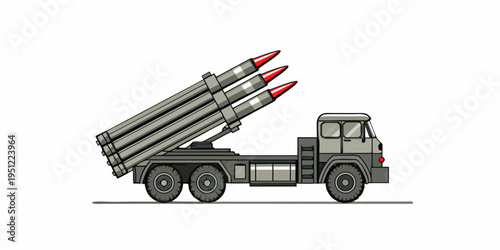 Military vehicle with a multi rocket launcher system illustrated in a cartoon style