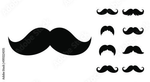Variety of mustache shapes in a black graphic design silhouette