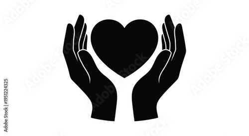 Hands gently cradling a heart shape a striking black silhouette
