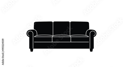 A black silhouette of a classic three seater sofa