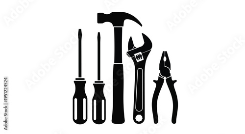 Black tool set illustration with a distinct silhouette